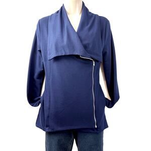 Apt. 9 Navy Shawl Collar Off Center Zip Front Jacket Knit Side Pockets
